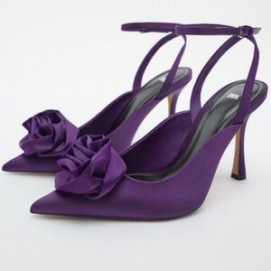 Zara Purple Women's Heels with Floral Accent
